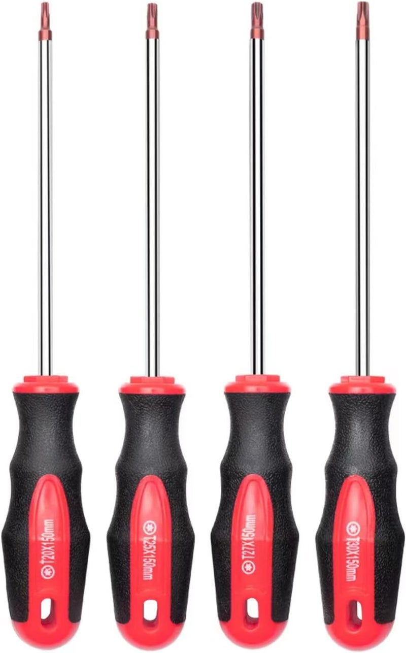 ROTATION 4PCS Magnetic Tip Torx Screwdriver Set, 4 Torx Star Screwdrivers, T20, T25, T27, T30, Red Tip | Red, Gloss, S2 Steel - Image 1